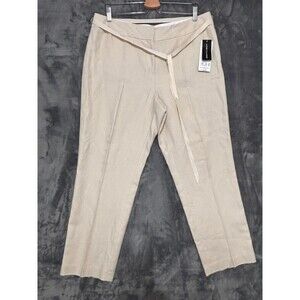 Nygard Collection Linen Blend Women's Pants Beige Sz 14P Beige Ribbon Belt